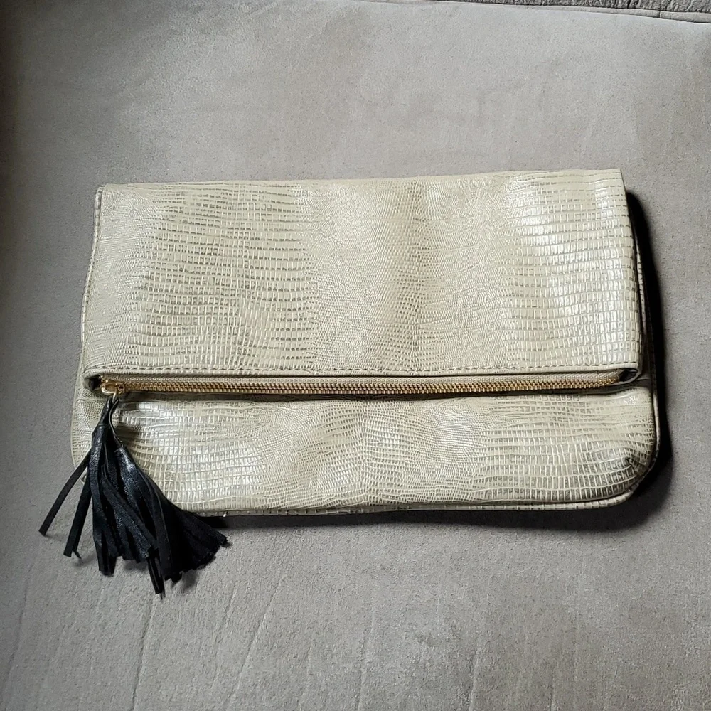 R + J - Romeo & Juliet Couture Faux Snakeskin Fold Over Clutch